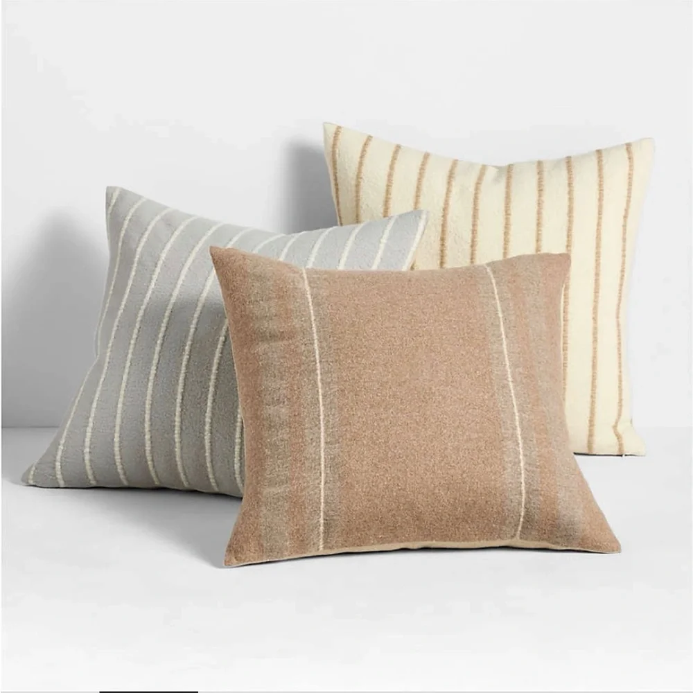 Crate & Barrel Selma Wool Blend Stripe Light Grey 23x23 Throw Pillow Cover